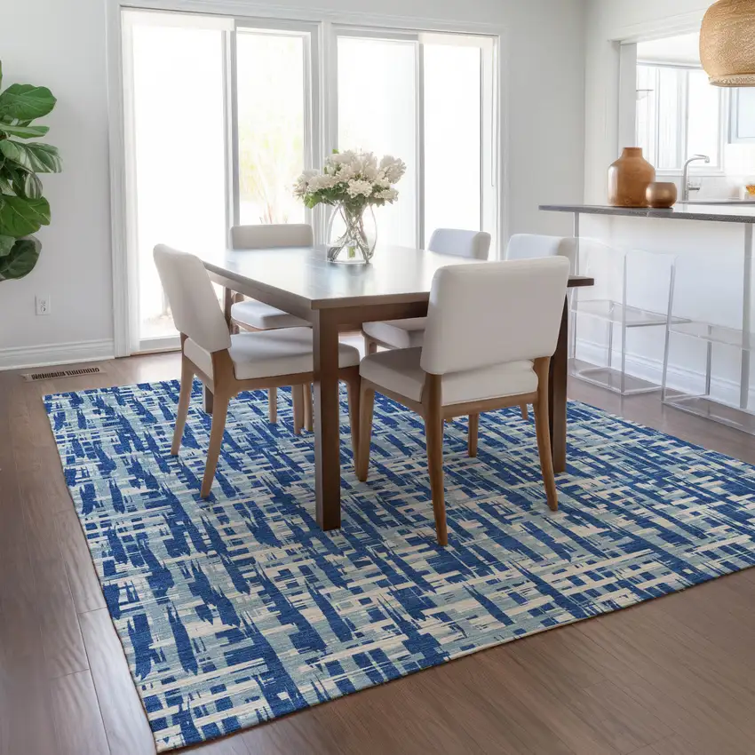Blue And Ivory Abstract Washable Indoor Outdoor Area Rug Photo 9