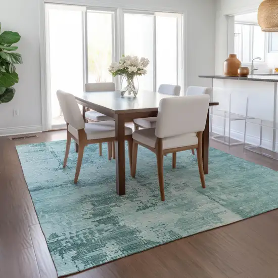 Blue And Ivory Abstract Washable Indoor Outdoor Area Rug Photo 9