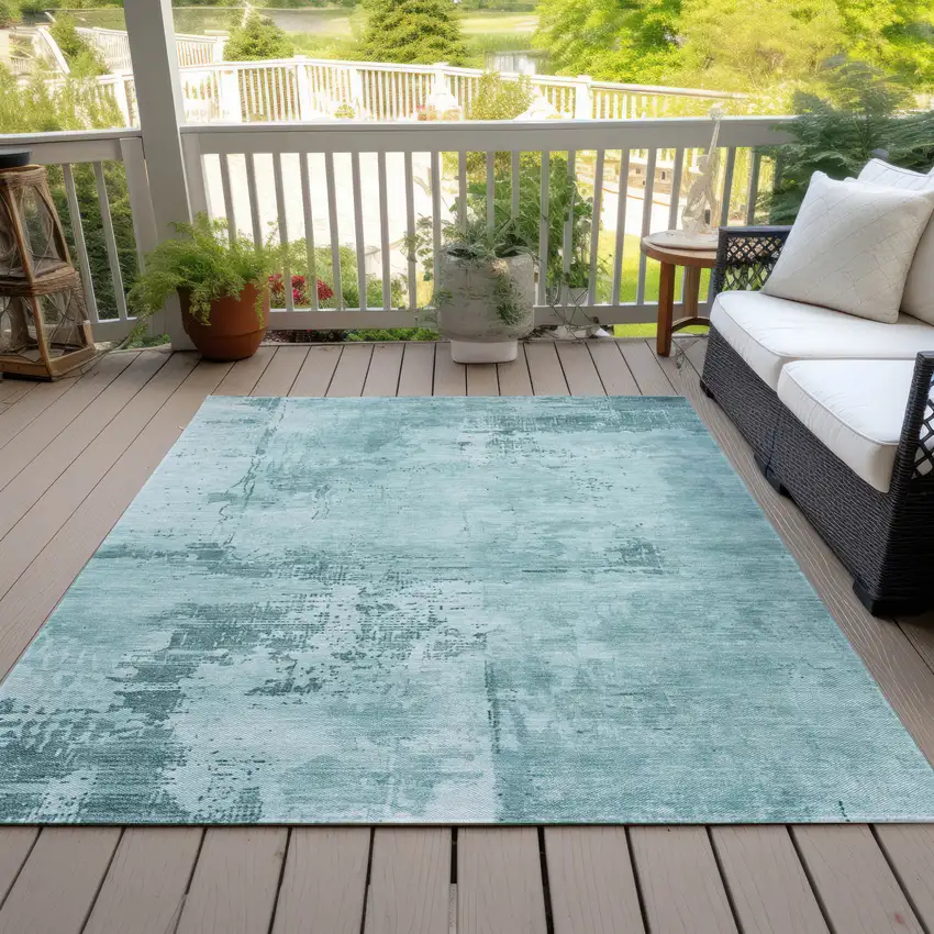 Blue And Ivory Abstract Washable Indoor Outdoor Area Rug Photo 6