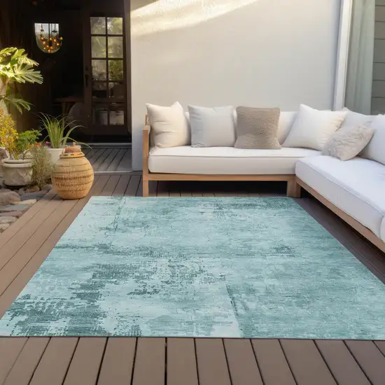 Blue And Ivory Abstract Washable Indoor Outdoor Area Rug Photo 9