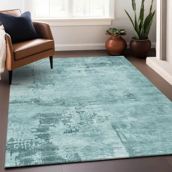 Blue And Ivory Abstract Washable Indoor Outdoor Area Rug Photo 8
