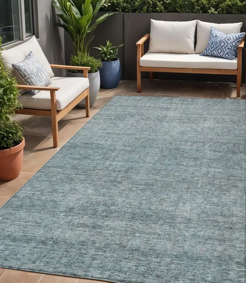 Blue And Ivory Abstract Washable Indoor Outdoor Area Rug Photo 1