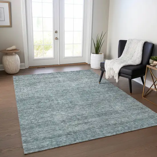 Blue And Ivory Abstract Washable Indoor Outdoor Area Rug Photo 9