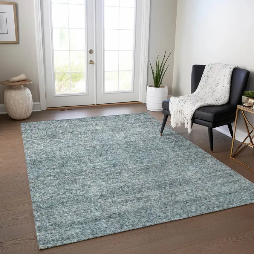 Blue And Ivory Abstract Washable Indoor Outdoor Area Rug Photo 9