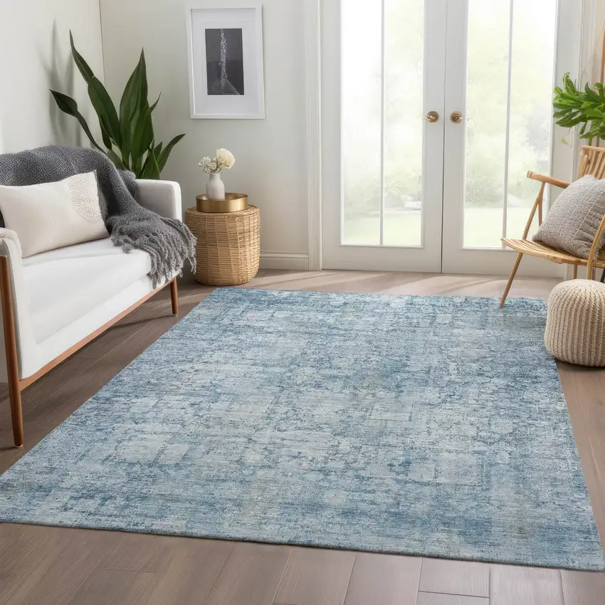 Blue And Ivory Abstract Washable Indoor Outdoor Area Rug Photo 6