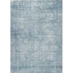 Photo of Blue And Ivory Abstract Washable Indoor Outdoor Area Rug