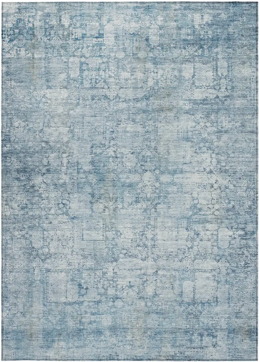 Blue And Ivory Abstract Washable Indoor Outdoor Area Rug Photo 9