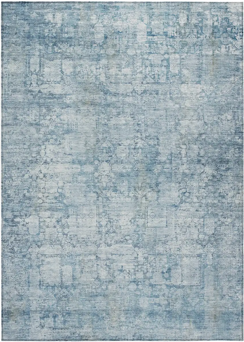 Blue And Ivory Abstract Washable Indoor Outdoor Area Rug Photo 8