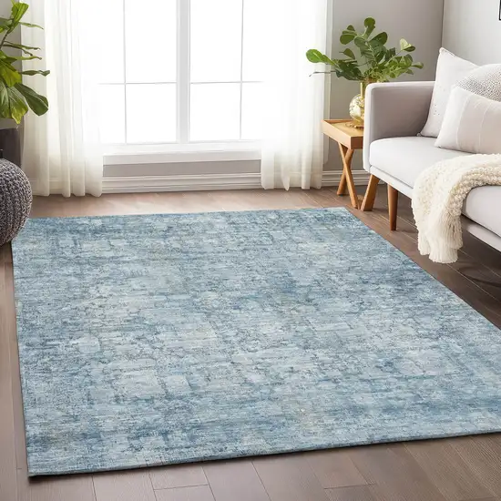 Blue And Ivory Abstract Washable Indoor Outdoor Area Rug Photo 5