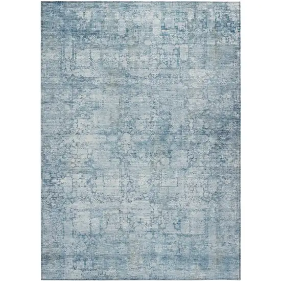Blue And Ivory Abstract Washable Indoor Outdoor Area Rug Photo 3