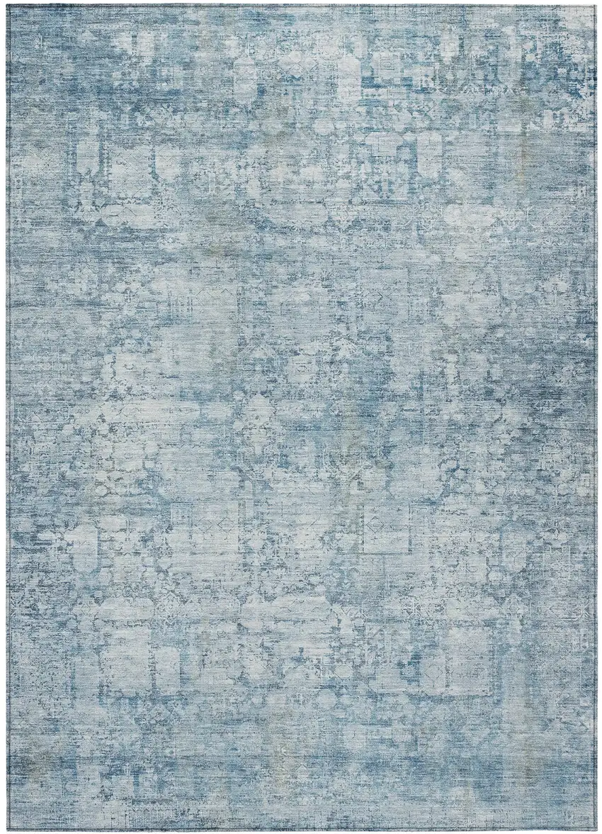Blue And Ivory Abstract Washable Indoor Outdoor Area Rug Photo 3