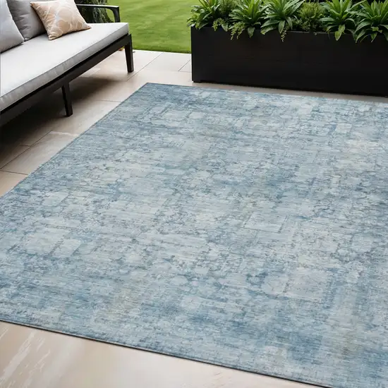 Blue And Ivory Abstract Washable Indoor Outdoor Area Rug Photo 2