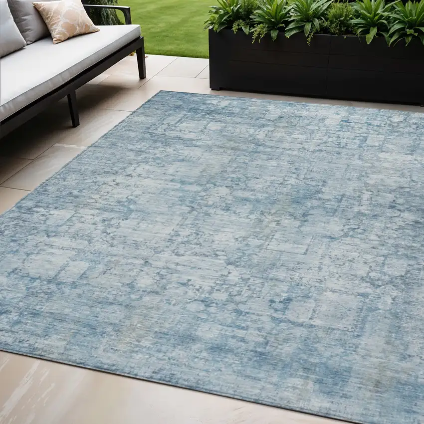 Blue And Ivory Abstract Washable Indoor Outdoor Area Rug Photo 2