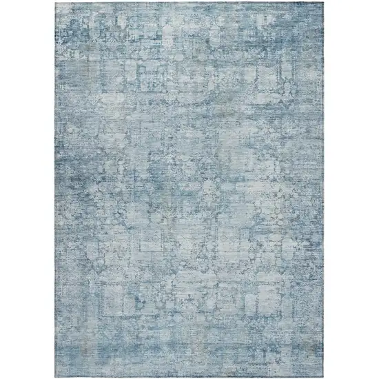 Blue And Ivory Abstract Washable Indoor Outdoor Area Rug Photo 1