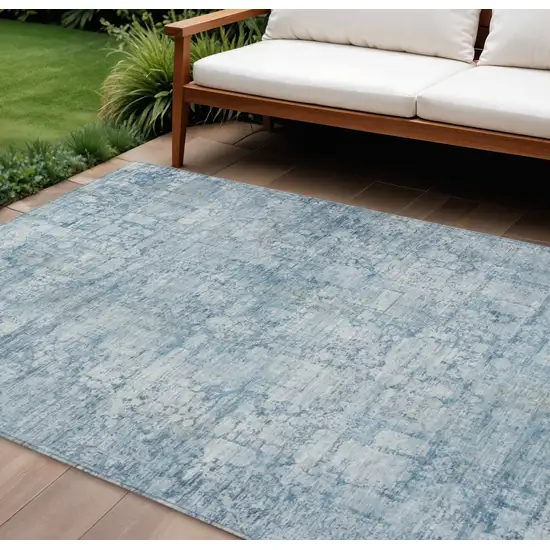 Blue And Ivory Abstract Washable Indoor Outdoor Area Rug Photo 2