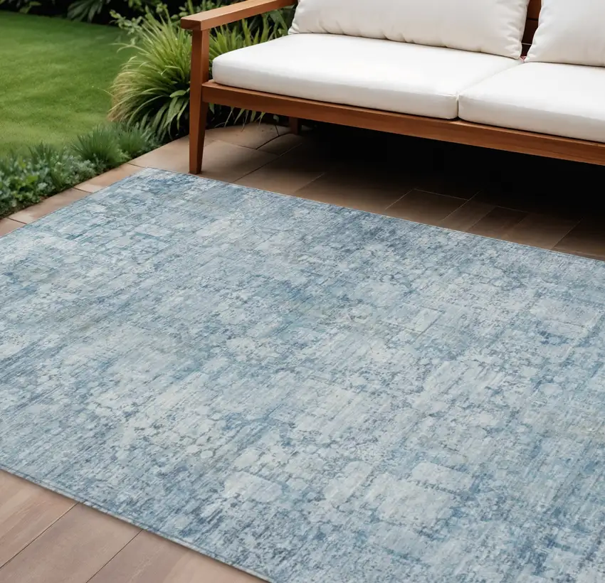 Blue And Ivory Abstract Washable Indoor Outdoor Area Rug Photo 2
