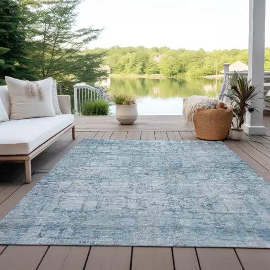 Blue And Ivory Abstract Washable Indoor Outdoor Area Rug Photo 4