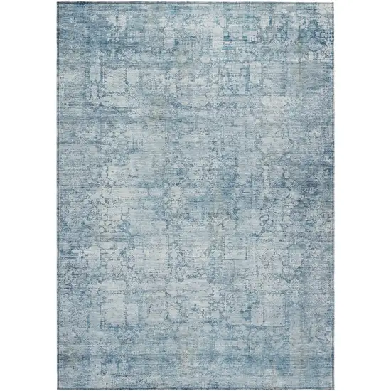 Blue And Ivory Abstract Washable Indoor Outdoor Area Rug Photo 8