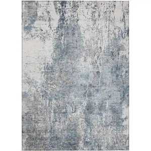 Photo of Blue And Ivory Abstract Washable Indoor Outdoor Area Rug