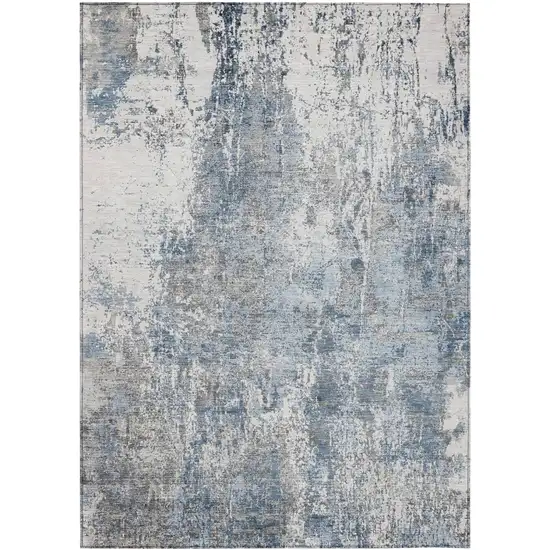 Blue And Ivory Abstract Washable Indoor Outdoor Area Rug Photo 1