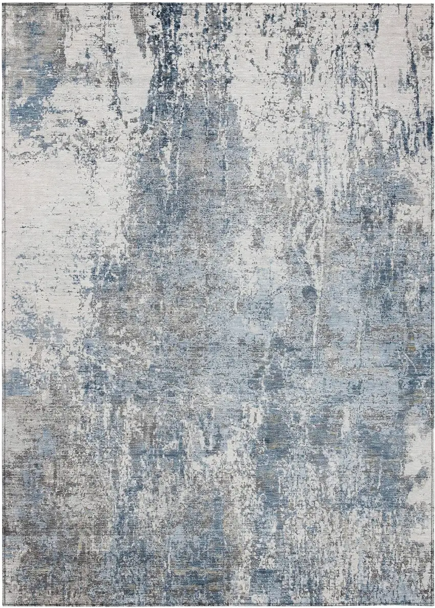 Blue And Ivory Abstract Washable Indoor Outdoor Area Rug Photo 1