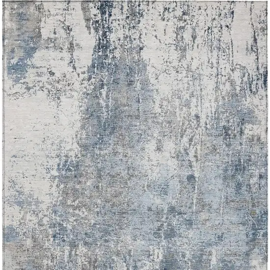 Blue And Ivory Abstract Washable Indoor Outdoor Area Rug Photo 3