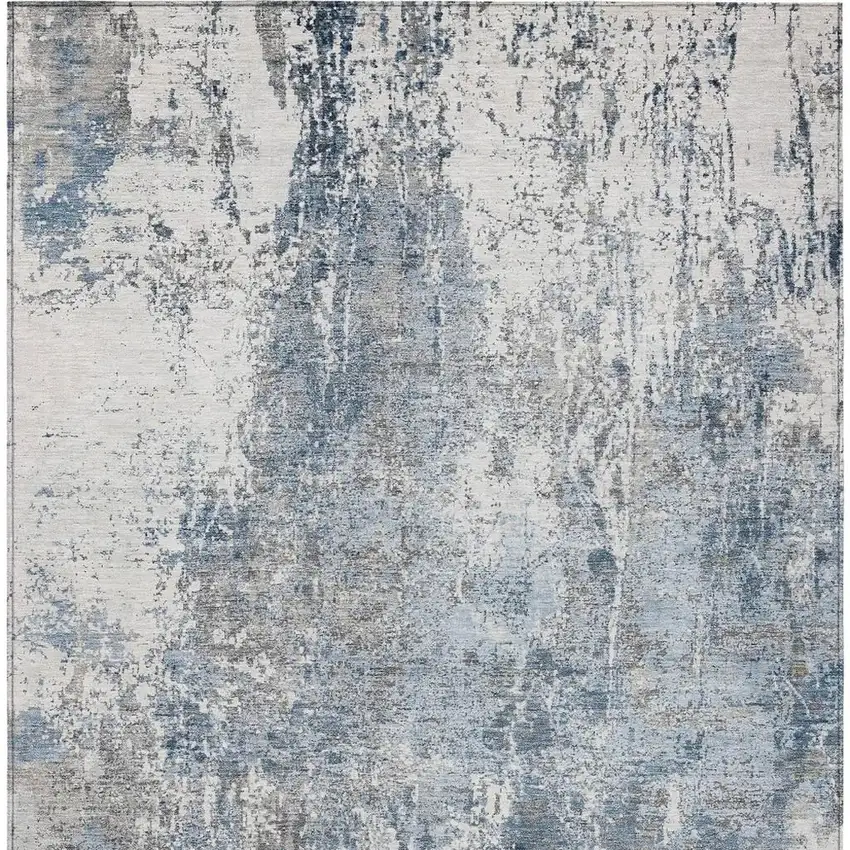 Blue And Ivory Abstract Washable Indoor Outdoor Area Rug Photo 3