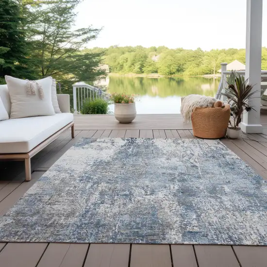 Blue And Ivory Abstract Washable Indoor Outdoor Area Rug Photo 4