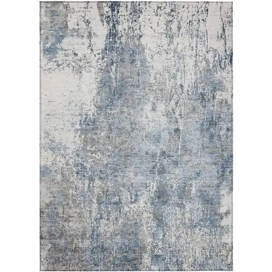 Blue And Ivory Abstract Washable Indoor Outdoor Area Rug Photo 3