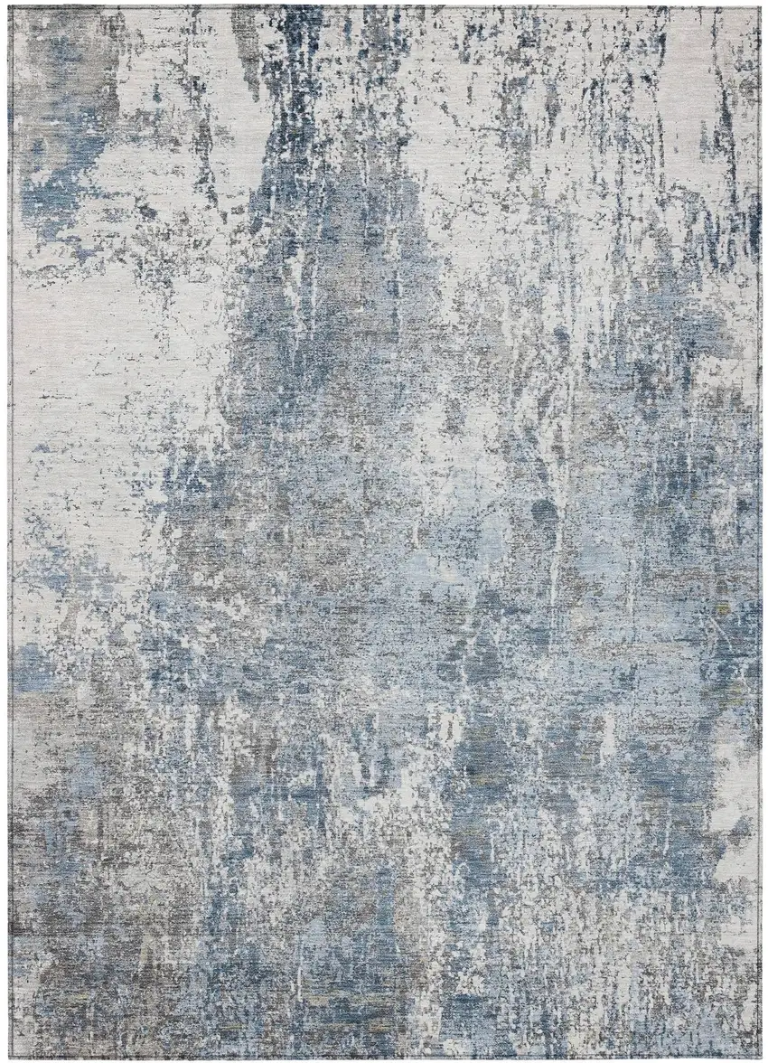 Blue And Ivory Abstract Washable Indoor Outdoor Area Rug Photo 3