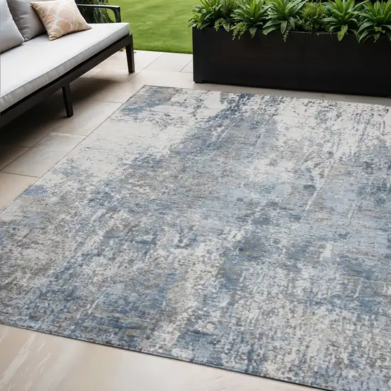 Blue And Ivory Abstract Washable Indoor Outdoor Area Rug Photo 2