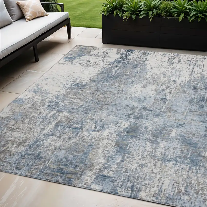 Blue And Ivory Abstract Washable Indoor Outdoor Area Rug Photo 2