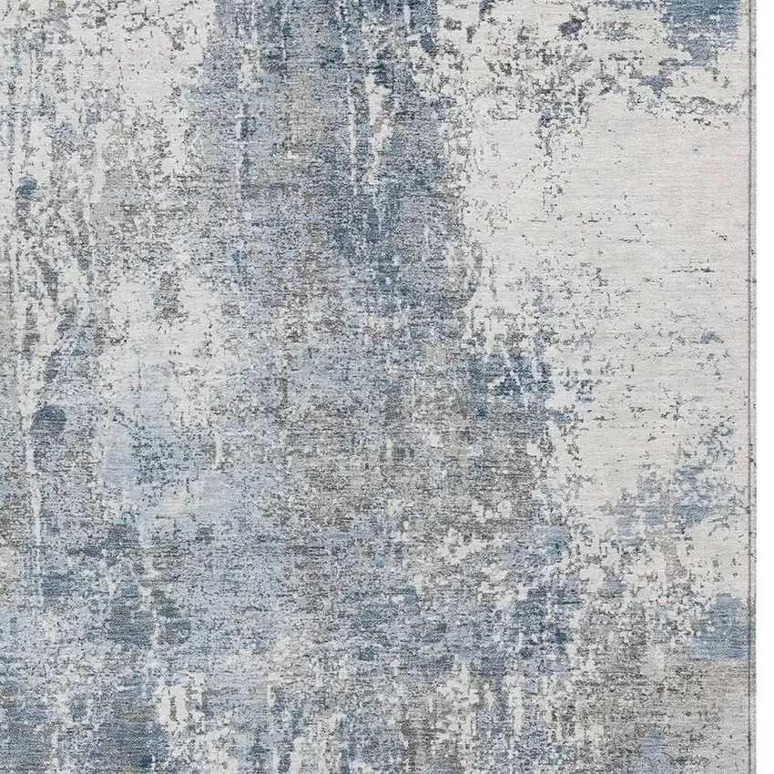 Blue And Ivory Abstract Washable Indoor Outdoor Area Rug Photo 3