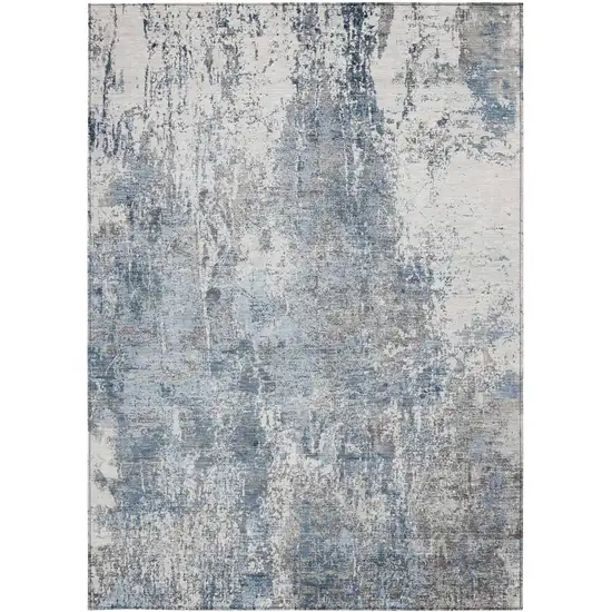 Blue And Ivory Abstract Washable Indoor Outdoor Area Rug Photo 1
