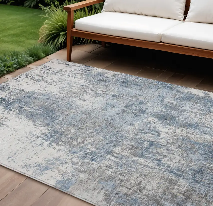 Blue And Ivory Abstract Washable Indoor Outdoor Area Rug Photo 2