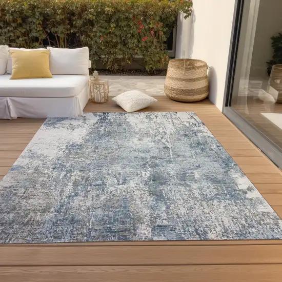 Blue And Ivory Abstract Washable Indoor Outdoor Area Rug Photo 7