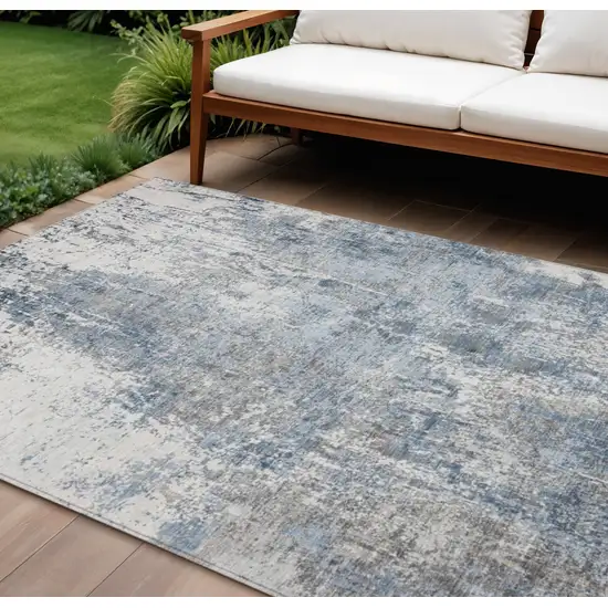 Blue And Ivory Abstract Washable Indoor Outdoor Area Rug Photo 2