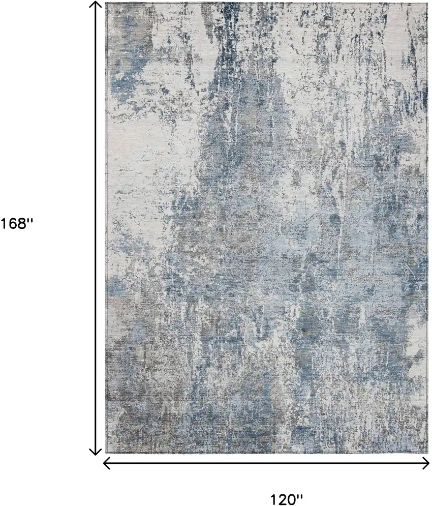 Blue And Ivory Abstract Washable Indoor Outdoor Area Rug Photo 9