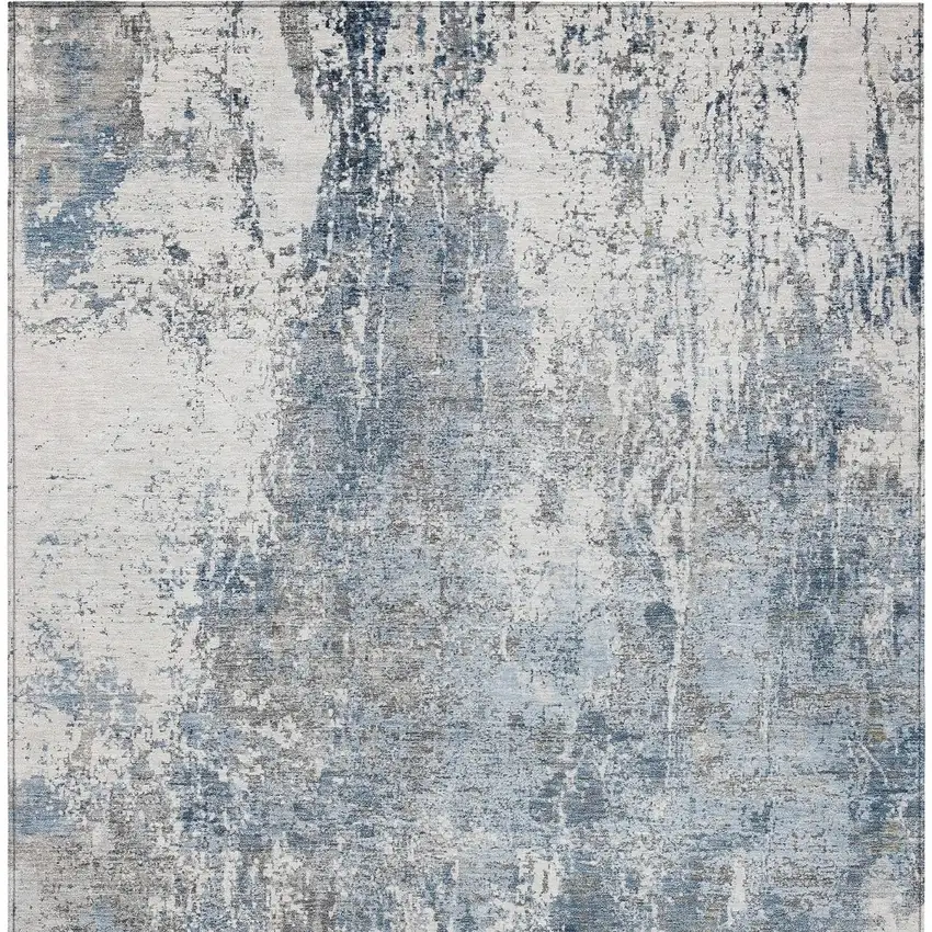 Blue And Ivory Abstract Washable Indoor Outdoor Area Rug Photo 6