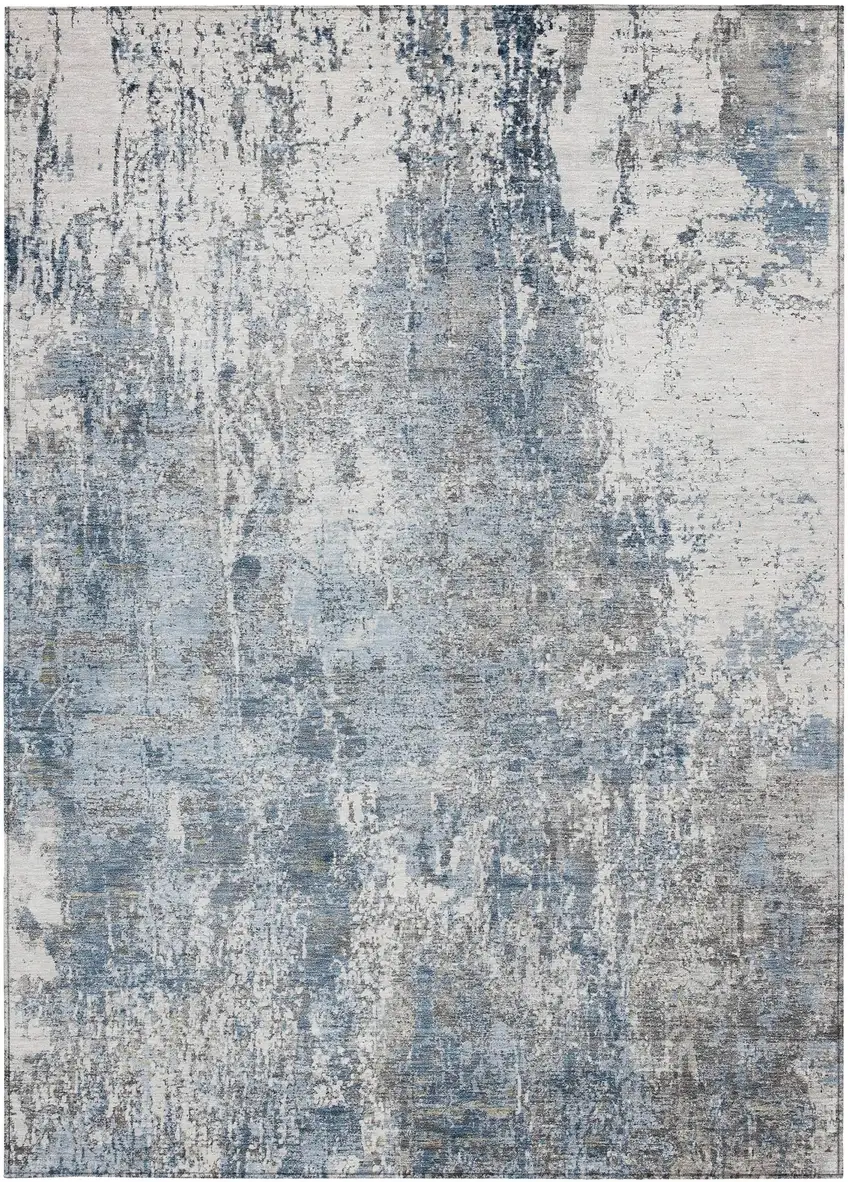 Blue And Ivory Abstract Washable Indoor Outdoor Area Rug Photo 1