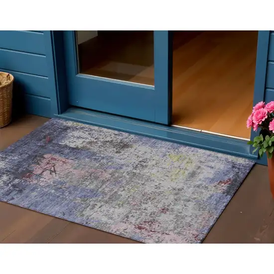 Blue And Ivory Abstract Washable Indoor Outdoor Area Rug Photo 2