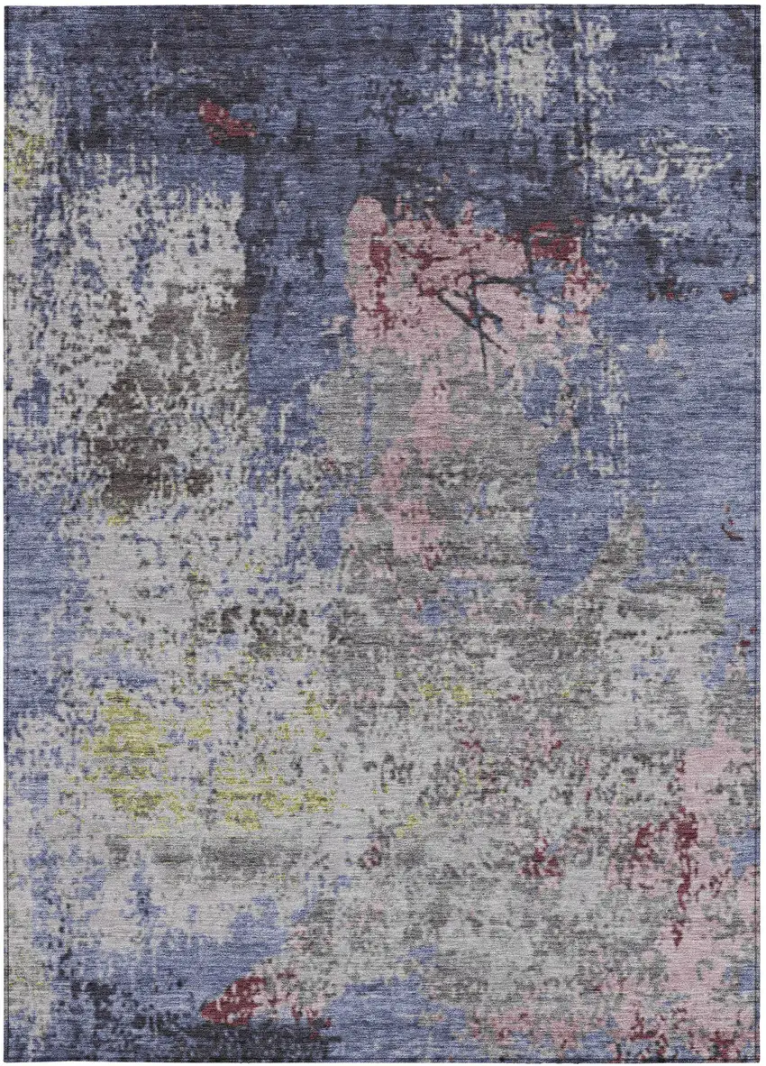 Blue And Ivory Abstract Washable Indoor Outdoor Area Rug Photo 4