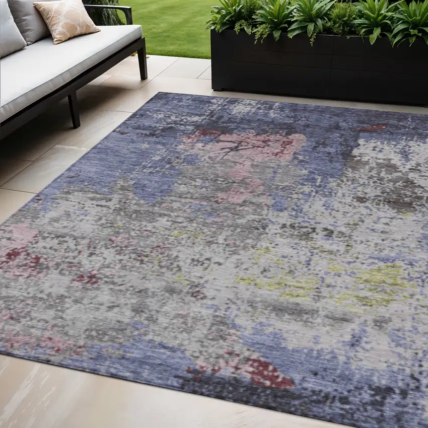 Blue And Ivory Abstract Washable Indoor Outdoor Area Rug Photo 2