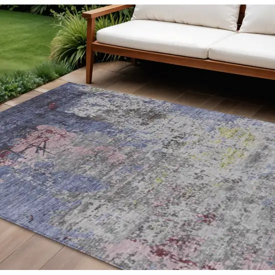 Blue And Ivory Abstract Washable Indoor Outdoor Area Rug Photo 2