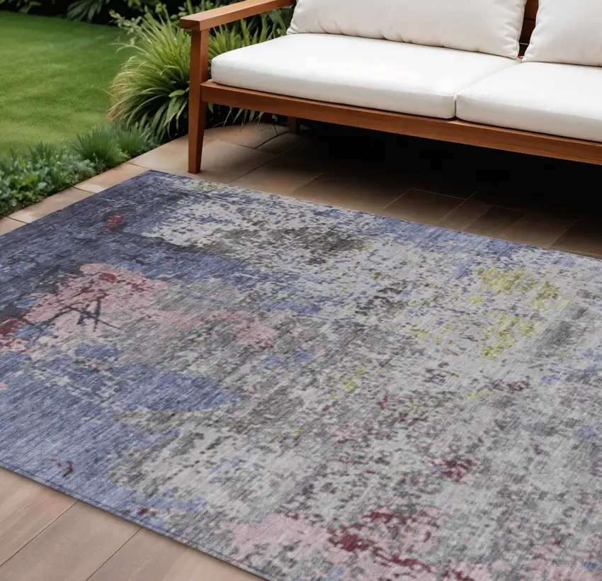 Blue And Ivory Abstract Washable Indoor Outdoor Area Rug Photo 2