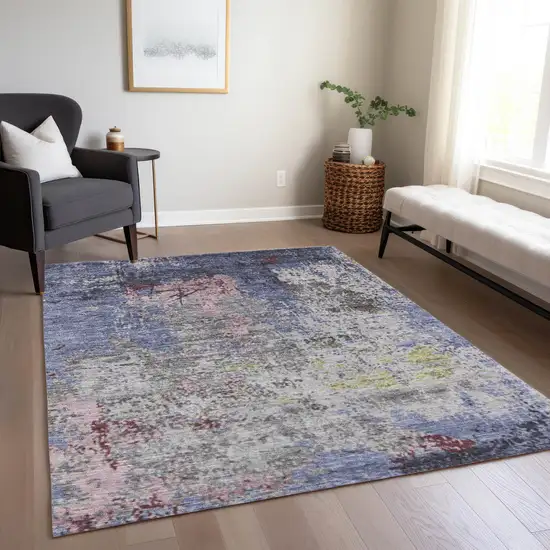 Blue And Ivory Abstract Washable Indoor Outdoor Area Rug Photo 7