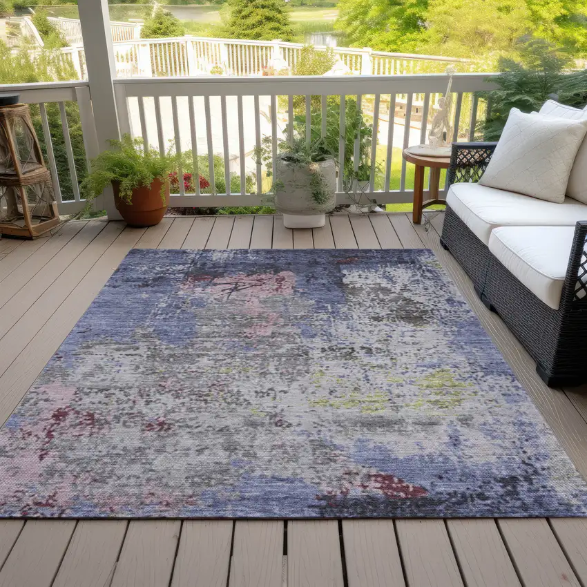 Blue And Ivory Abstract Washable Indoor Outdoor Area Rug Photo 8