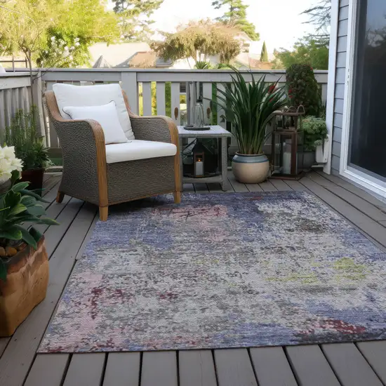 Blue And Ivory Abstract Washable Indoor Outdoor Area Rug Photo 5