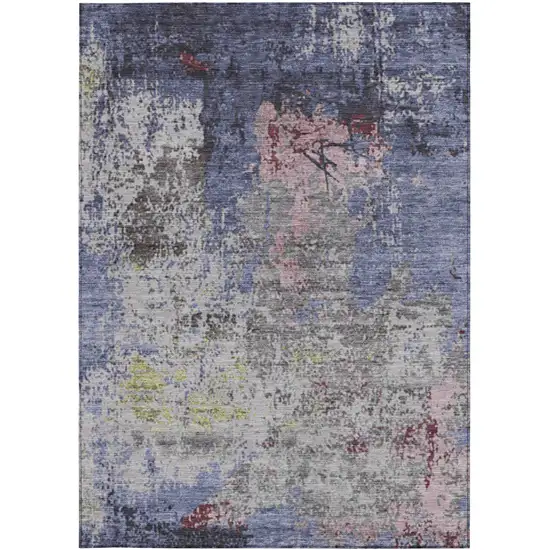 Blue And Ivory Abstract Washable Indoor Outdoor Area Rug Photo 9