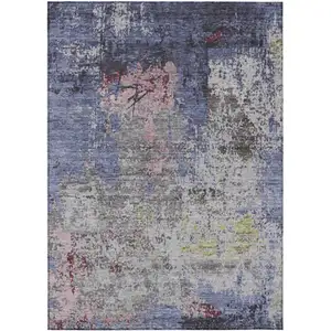 Photo of Blue And Ivory Abstract Washable Indoor Outdoor Area Rug